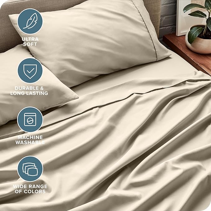 Bare Home Full Sheet Set - Luxury 1800 Ultra-Soft Microfiber Full Bed Sheets - Double Brushed - Deep Pockets - Easy Fit - 4 Piece Set - Bedding Sheets & Pillowcases (Full, Sand) BareHome