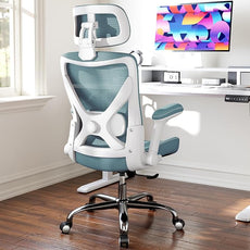 Office Home Ergonomic Desk Chair-Computer X-Shaped Chair Mesh PU Leather with Adjustable Lumbar Support-Executive Chair High Back with Headrest Flip-Up Arms for Long Hours (Sky Blue)