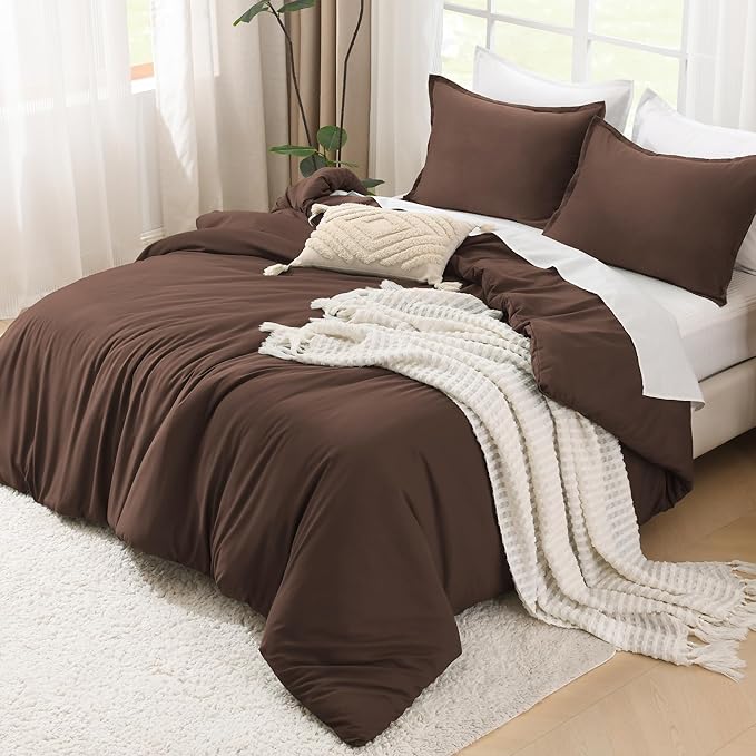Litanika Comforter Set, Lightweight Solid Bedding Comforter Set, Fluffy Down Alternative Bed Set, Brown, Full