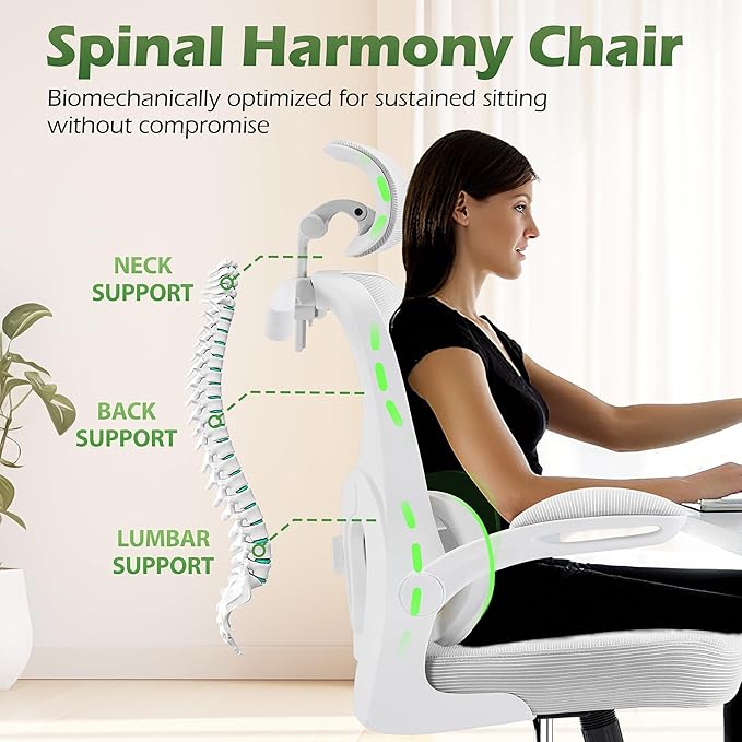 Office Chair Ergonomic Desk Chairs with Adjustable Lumbar Support& Headrest Hanger, High Back Breathable Mesh Chair with Wheels, Rolling Swivel Comfy Task Computer Chair for Home Work Gaming
