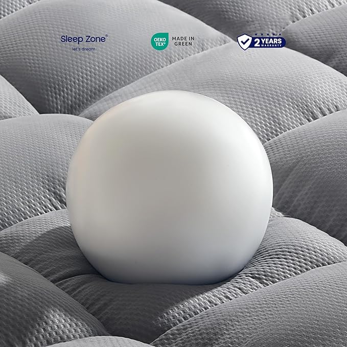 SLEEP ZONE Mattress Topper Queen Size, Extra Thick Fitted Mattress Pad for Back Pain, Plush and Support Mattress Cover, Deep Pockets Mattress Protector, Hotel Quality (Grey, Queen)