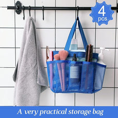 Hillban 4 Pcs Mesh Shower Caddy Portable Large Quick Dry Shower Caddy Basket with Deeper 8 Pockets and 2 Handles Hanging Bag for College Dorm Room(Navy Blue)