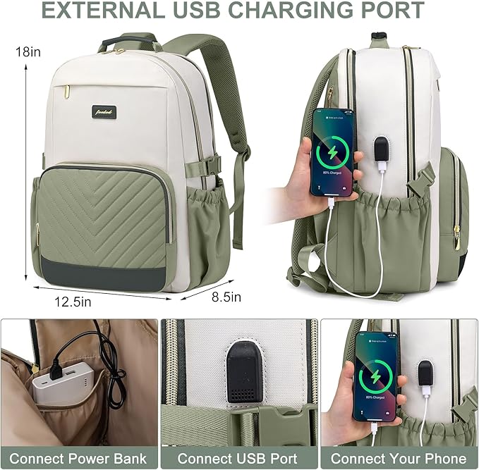 Laptop Backpack for Women Bookbag: 17 inch Work School Backpacks with Pouch Pocket for Large Capacity Cup & USB Charger College Book Bag Travel Business Nurse Teacher Bookbags Anti-theft Back Pack