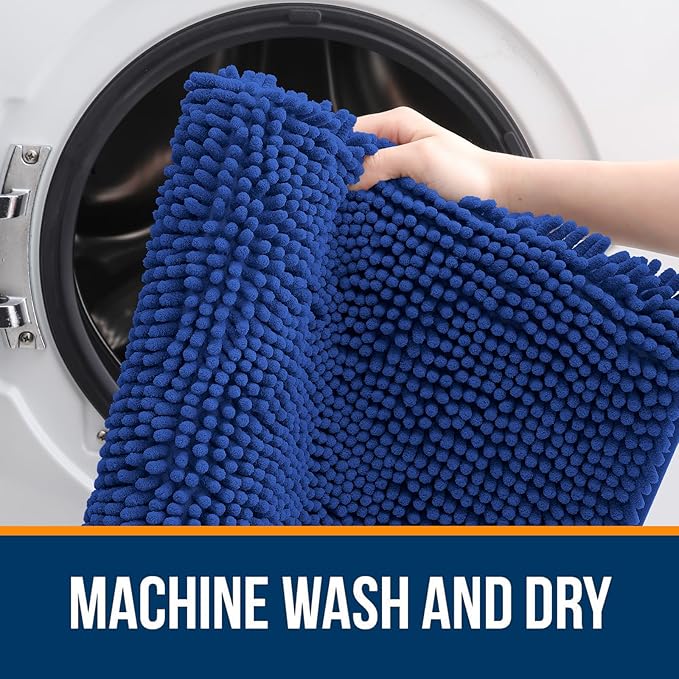 OLANLY Bathroom Rugs 40x32, Extra Soft Absorbent Chenille Bath Rugs, Rubber Backing Quick Dry, Machine Washable Bath Mats for Bathroom Floor, Tub and Shower, Home Decor Accessories, Royal Blue