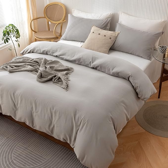 HeimenAogo Egyptian Cotton Duvet Cover Set Queen, Ultra Soft and Breathable Comforter Cover with Zipper Closure, High Thread Count Long Staple Cotton Blanket Cover 3pcs (90"×90"), Light Grey