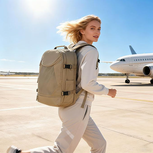 Vacuum Backpack Travel with Pump, Expandable Travel Backpack with Vacuum System, Vacuum Compression Bags Personal Item Carry On Suitcase Luggage Flight Approved Backpacks for Women Men, Brown