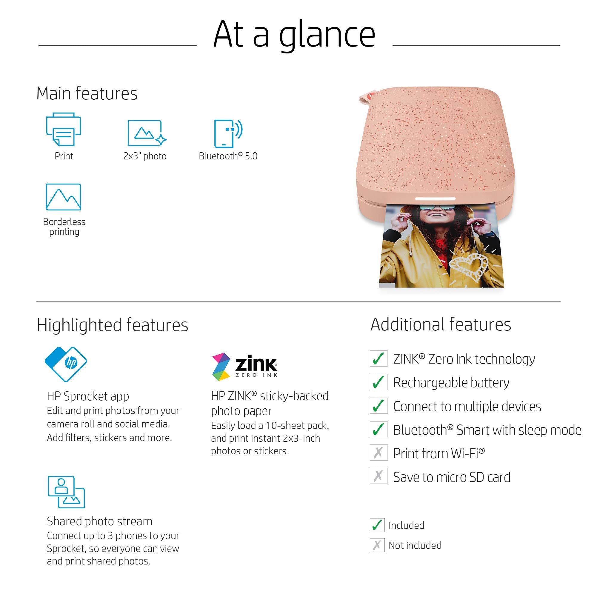 HP Sprocket Portable 2x3 Instant Photo Printer (Lilac) Print Pictures on Zink Sticky-Backed Paper from Your iOS & Android Device.