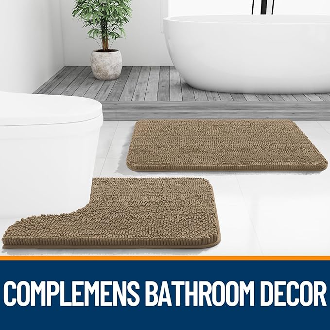 OLANLY Bathroom Rugs 70x24, Extra Soft Absorbent Chenille Bath Rugs, Rubber Backing Quick Dry, Machine Washable Bath Mats for Bathroom Floor, Tub and Shower, Home Decor Accessories, Tan