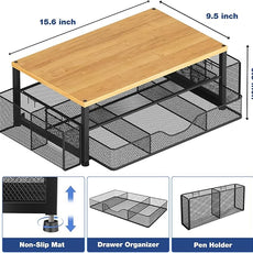 OPNICE Desk Organizers and Accessories, 2-Tier Computer Monitor Stand with Drawer and 2 Pen Holders, Laptop Stand, Office Desk Accessories for Office Supplies, Oak