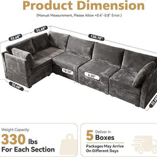 Modular Sectional Sofa,5 Pieces Sectional Couches for Living Room,131X65 L Shaped Cloud Couch with Oversized Convertible Modular Couch for Living Room