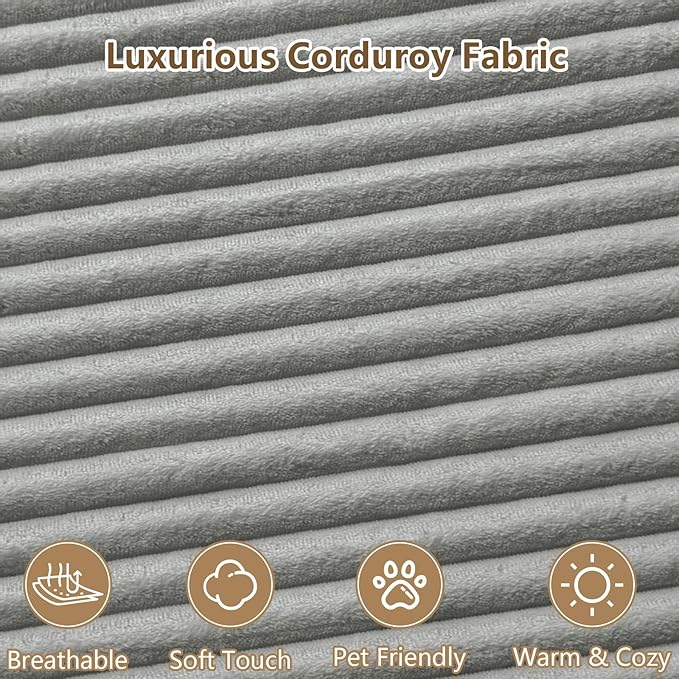 96" Modular Sectional Couch, Boneless L Shaped Cloud Sofa with Chaise Lounge, Corduroy Upholstered Couches Memory Foam Deep Seat, No Assembly Required, Ideal for Living Room(Light Gray, Left Facing)