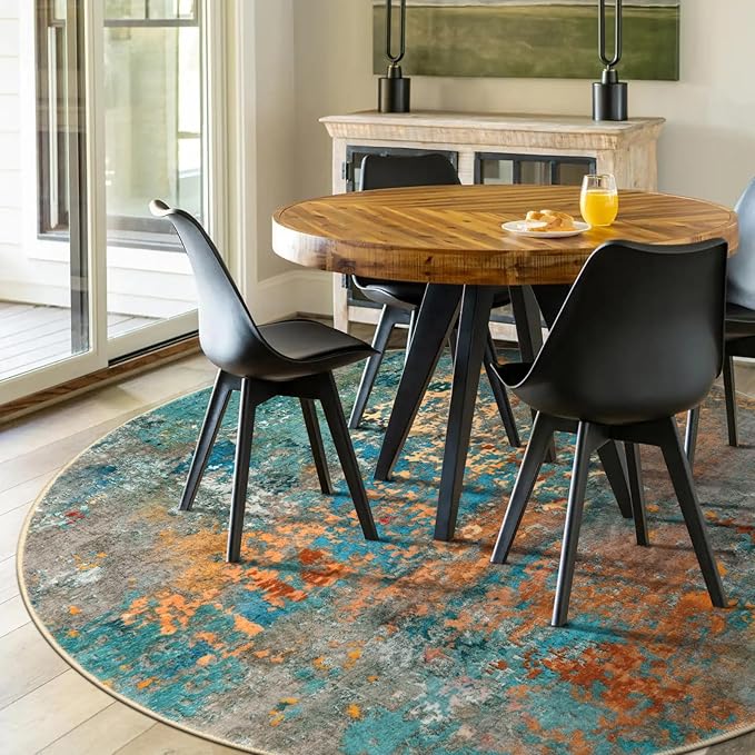 Lahome Modern Abstract 6ft Round Rug - Colorful Living Room Rug Soft 6x6 Circle Rugs for Dining Room Bedroom Non Slip, Contemporary Indoor Floor Carpet for Nursery Coffee Table Home Office Decor