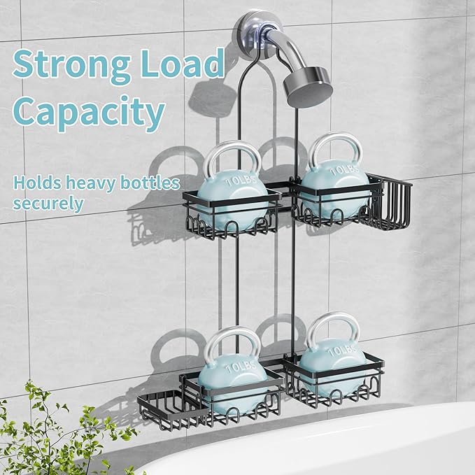 KEGII Shower Caddy Hanging for Handheld Showerheads, Rustproof Hanging Shower Organizer with Soap Holder, Toothbrush Holder and Hooks, Anti-Swing Bathroom Shower Rack for Renters, Apartments