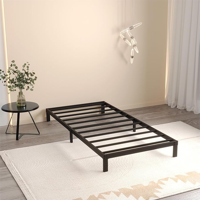 8 Inch Twin Bed Frame No Box Spring Needed, Heavy Duty Metal Platform Bed Frame Twin Size Support Up to 2500 lbs, Easy Assembly, Noise Free, Black