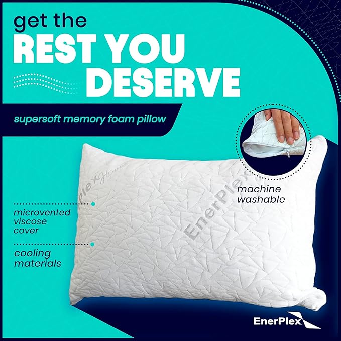 EnerPlex Memory Foam Pillows - Pack of 1 Adjustable, CertiPUR-US Certified King Size Pillows for Sleeping w/Extra Foam & Removable Viscose of Bamboo Cover - Machine Washable Firm Pillow