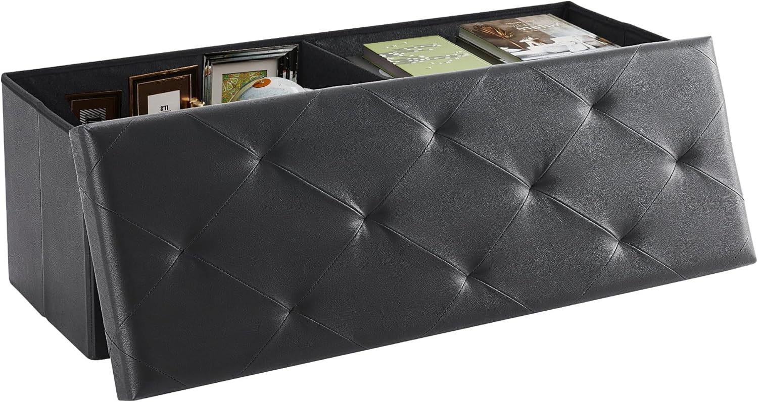 DUMOS 30in Foldable Storage Ottoman Bench, Storage Chest, End of Bed Foot Rest Stool with Padded Seat, Bedroom Bench for Living Room, Bedroom, Support 660lbs, Grey Dormly