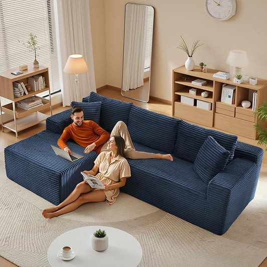 105''Sectional Cloud Couch with L Shaped Chaise,Modern Modular Sectional Sofa,Comfy Sectional Couches for Living Room,Bedroom,Apartment (Blue, 105''W Left Facing Chaise)