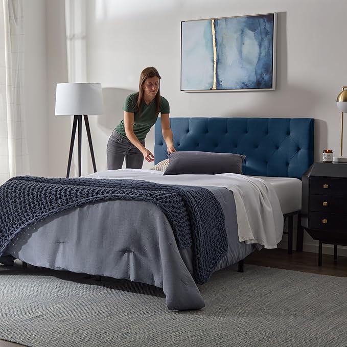Lucid Mid-Rise Upholstered Headboard - Diamond Tufted - Padded Polyester - Adjustable Height from 34” to 46” - Easy Assembly - Bed Frame or Wall Mount - Sturdy - Cobalt - King / Cal King Size