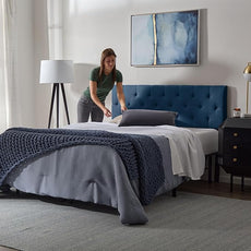 Lucid Mid-Rise Upholstered Headboard - Diamond Tufted - Padded Polyester - Adjustable Height from 34” to 46” - Easy Assembly - Bed Frame or Wall Mount - Sturdy - Cobalt - Twin / Twin XL Size