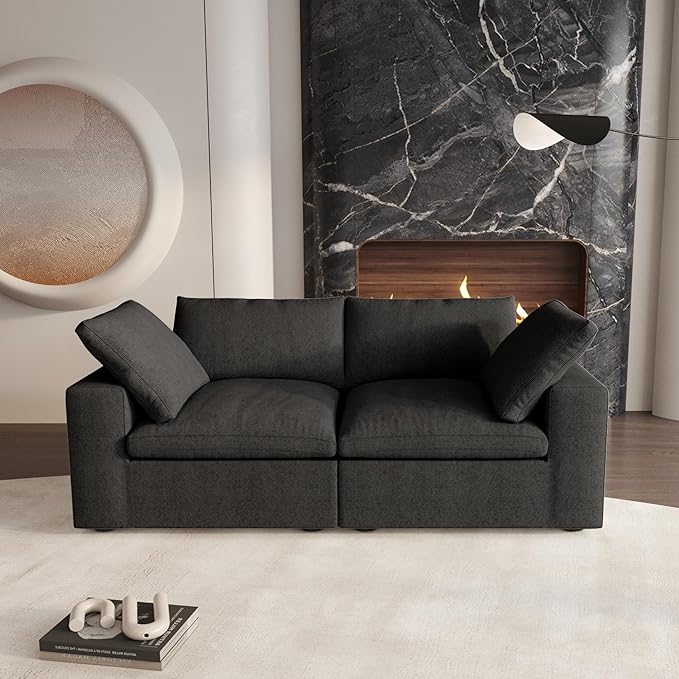 Cloud Modular Sectional Sofa Couch,80.3" Convertible Couches Lovesofa for Living Room,Minimalist Deep Sofa Couches,Sofa Covers Washable&Replaceable(Black)