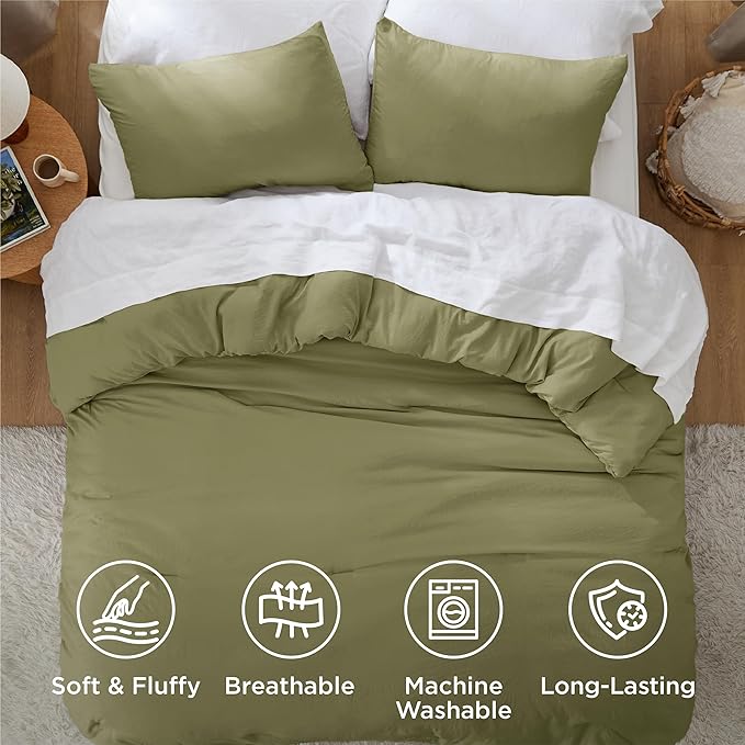 Bedsure King Size Comforter Set, Olive Green Soft Prewashed Bedding for All Seasons, 3 Pieces GentleSoft™ Warm Down Alternative Bed Set, 1 Lightweight Comforter (104"x90") and 2 Pillowcases (20"x36")