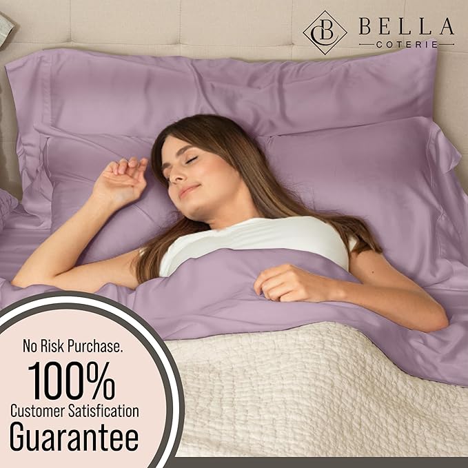Bella Coterie Luxury Bamboo Viscose Queen Size Sheet Set | 100% Organically Grown | Ultra Soft | Cooling for Hot Sleepers | 18" Deep Pocket [Lilac] BC