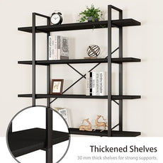 HSH 6 Tier Tall Black Bookshelf, Modern Large Storage Book Shelves & Display Book Shelf,Industrial Open Vertical Metal and Wood Black Bookcases 6 Shelf for Bedroom Living Room Office, Black Oak