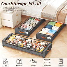 Yecaye Under Bed Storage with Wheels 2 Pack, 85L Extra Large Under Bed Storage Containers with Metal Frame & Clear Lid, Rolling Underbed Organizer Bins Drawers for Clothes, Shoes, Blankets, Hemp Grey
