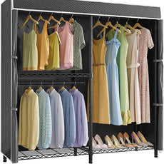 VIPEK V4C Garment Rack with Cover, Heavy Duty Portable Closet Adjustable Metal Clothing Rack for Hanging Clothes with Hanging Rods & Side Hooks, Max Load 810lbs, Black Rack with Black Cover