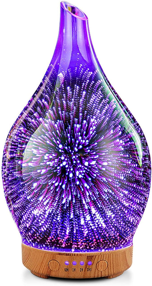 Porseme Essential Oil Diffuser 3D Glass Aromatherapy Ultrasonic Humidifier, Air Refresh Auto Shut-Off, Timer Setting, BPA Free for Home Hotel Yoga Leisure SPA Gift 100ml Last 4h