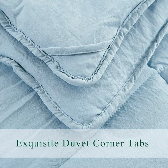 HIG Pre Washed Down Alternative Comforter Set Queen - Reversible Chic Quilt Design - Box Stitched with 4 Corner Tabs - Lightweight for All Season - Blue Duvet Comforter with 2 Pillow Shams