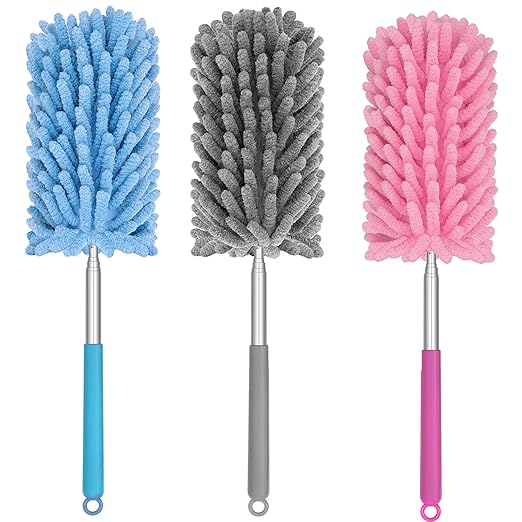 Mini Duster for Cleaning, 360° Bendable Hand Dusters with Extension Pole, Washable Small Duster for Car Interior, Office, Furniture