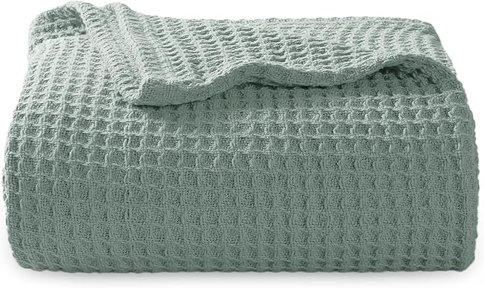 Bedsure Gentlesoft 100% Cotton Blanket Twin XL Size for College Dorm - Breathable and Soft, Waffle Weave Twin Blanket for Summer, Dorm Room Essentials, Sage Green, 66x90 inches