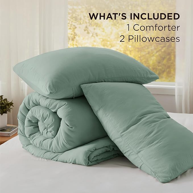 Bedsure Super King Plus Size Comforter Set, Sage Green Soft Prewashed Bedding for All Seasons, 3 Pieces GentleSoft™ Bed Set, 1 Lightweight Comforter (128"x120") and 2 Pillowcases (20"x36")