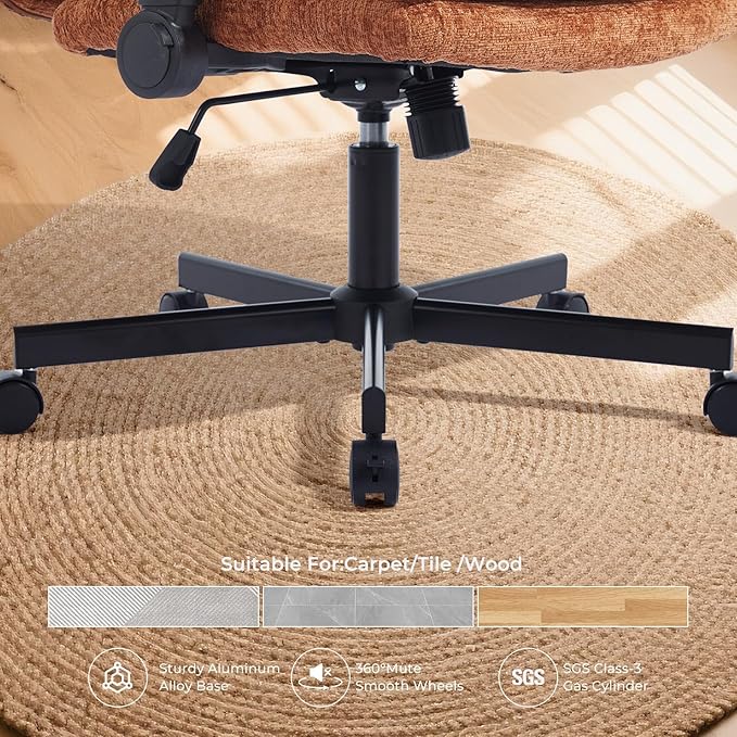 Criss Cross Chair with Flip-Up Arms and Lockable Wheels, Plush Fabric Cross Legged Office Desk Chair,Wider 125°Tilting Adjustable Swivel Computer Chair for Home, Apartment, Bedroom,Brown