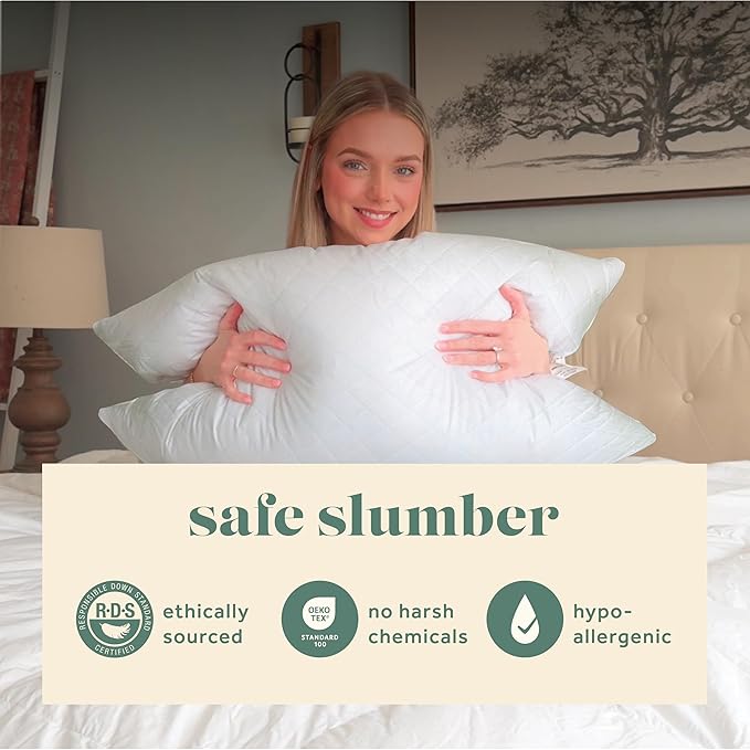 ComfyDown Premium Feather and Down ComfyPlush Supportive Bed Pillow for Sleeping, Luxury Diamond Quilted Cotton Cover, Made in USA, Medium Firm (Twin = 20x28)