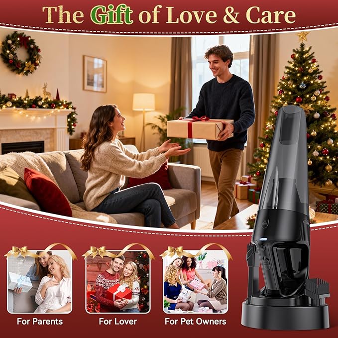 Handheld Vacuum Cordless Rechargeable with Charging Dock - 16000Pa Ultra-Strong Suction, Portable & Lightweight, Fast Charging, LED Light, 0.8L Super-Large Dust Cup, Long Battery Life for Home