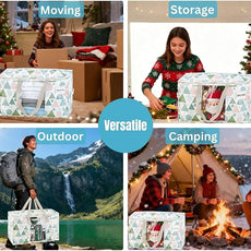 VENO 6 Pack Moving Bags, Large Christmas Storage Bins with lids, Packing Supplies for College, Alternative to Moving Boxes, Foldable, Heavy-Duty Tote, Christmas Pattern (Pastel Forest, 6 Pack)