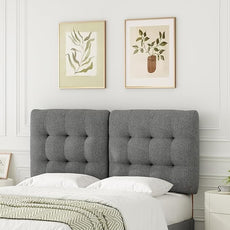 Upholstered Headboard Queen Size, Adjustable Height Queen Headboard Only from 39”to 44”with Durable Solid Wood Legs, Modern Button Diamond Fabric Bed Head Board with Width Adapters, Grey