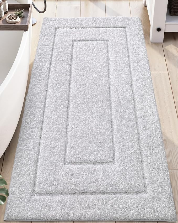 DEXI Bathroom Rug 72x24, Non Slip Washable Bath Mat Runner for Shower Floor, Extra Long Absorbent Soft Bathmat with Rubber Backing, Quick Dry Microfiber Carpet, White