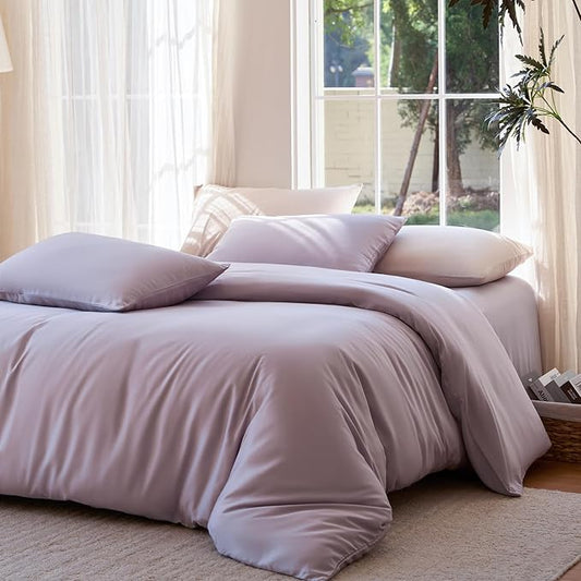 DOZ Duvet Cover Set, 100% Viscose derived from Bamboo, Organically Grown, Buttery Soft, Cooling Duvet Covers, High GSM, 1 Duvet Cover and 2 Pillowcases, 106"x90" (Lavender, King/Cal King)