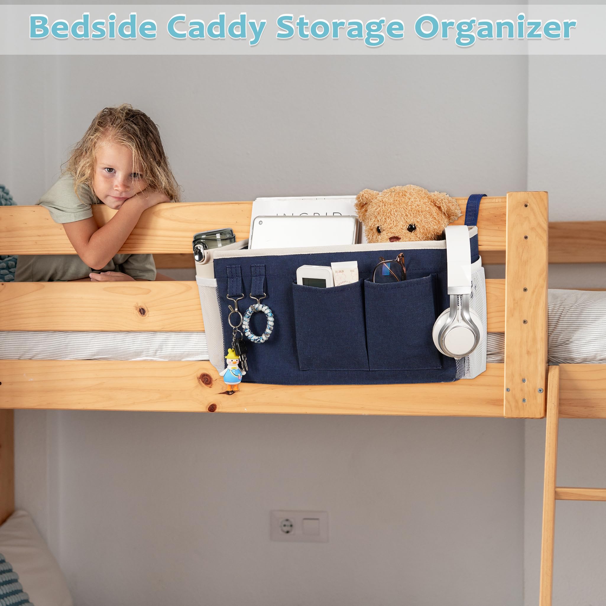 Loghot Bedside Caddy/Bedside Storage Bag Hanging Organizer for Bunk and Hospital Beds,Dorm Rooms Bed Rails,Can be Placed Glasses,Books,Mobile Phones,Keys (Light Pink) Dormly