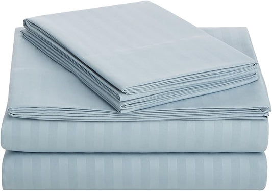 Amazon Basics Soft, Breathable Microfiber Bed Sheets, Queen Size, 4-Piece, Spa Blue Striped AmazonBasics
