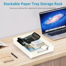 Letter-Size Tray Desk Letter Paper Tray Stackable Letter Tray Paper Holder File Organizer for Office Supplies School Home Desk Accessories Anti-Skid Stacking (White) 2Pcs