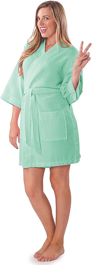 Turquaz Lightweight Short Robes For Women Waffle Kimono Bathrobe - Soft, Fast-Drying, Long-Lasting Cotton Blend