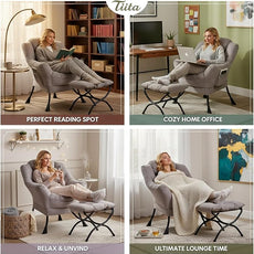 Tiita Modern Lazy Chair with Ottoman, Large Accent Armchair, Leisure Sofa Armchair with Footrest for Bedroom, Living Room, and Dorm Rooms