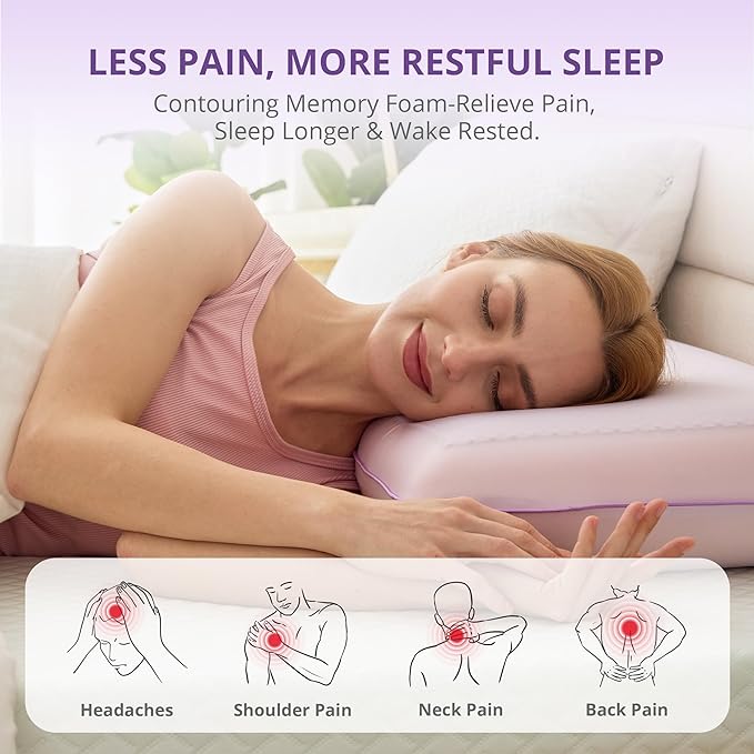 Cooling Pillow for Sleeping, Gel Memory Foam Pillow with Reversible Cover, Neck Support for Side, Back and Stomach Sleepers, Removable & Machine Washable Cover, Bed Pillows for Hot Sleepers, Purple