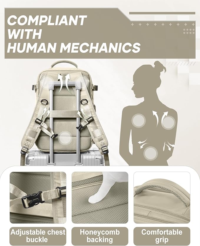 suwasp Vacuum Compression Backpack, 40L Expandable Travel Backpack with Electric Vacpack Pump, Travel Vacuum Bags with Shoe Compartment/15.6inch Laptop Compartment/USB Port, Khaki