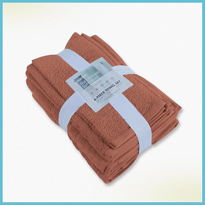 Martex 6-Piece Towel Set – Ultimate Performance – 100% Cotton – 2 Bath Towels – 2 Hand Towels – 2 Wash Cloths – Versatile – Low-Linting – Supersoft & Absorbent Bathroom Set – Easy Care – Terracotta