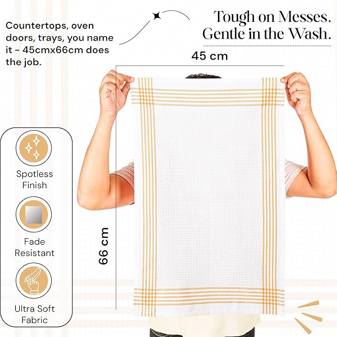 Mustard Yellow and White Waffle Kitchen Towels 5 Pack, 100% Cotton, 16x26 Inch, Super Absorbent, Quick Dry Dish Towels, Reusable & Soft Dishcloths for Kitchen Cleaning
